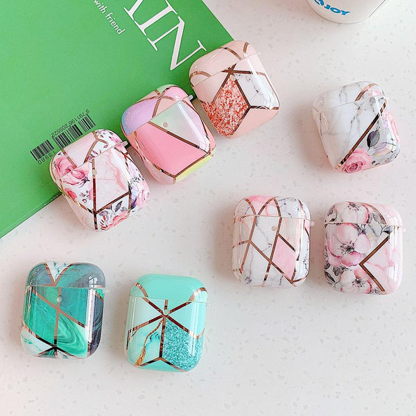 Geometric Electroplated Marble Soft AirPods Case