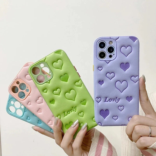 Cute Embossing 3D Love Heart PU Leather Soft iPhone Case