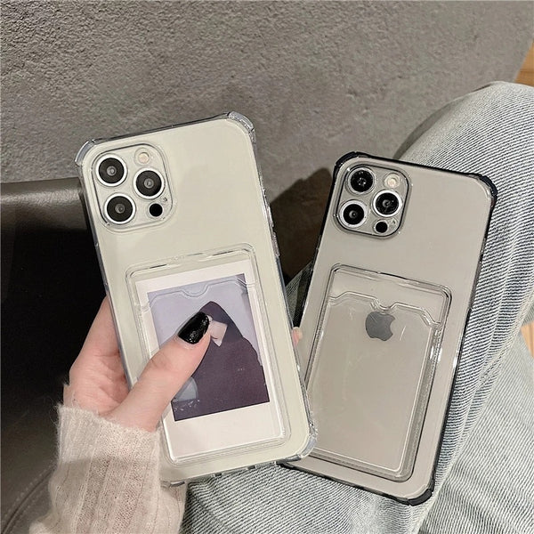 Cute Card Holder Shockproof Wallet Clear Soft iPhone Case