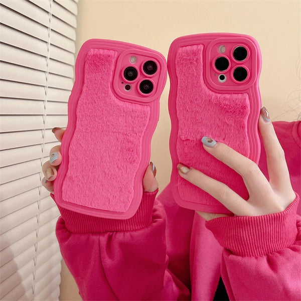 Fuzzy Furry Fluffy Plush Curly Wave Frame Soft iPhone Case