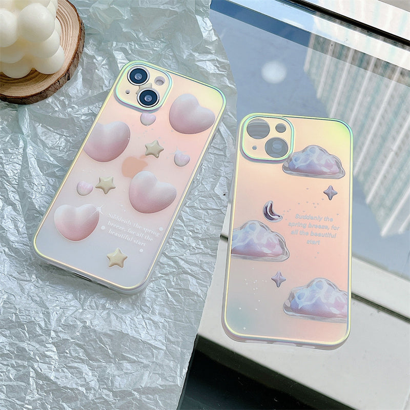 Electroplated Cloud Love Heart Colorful Soft iPhone Case