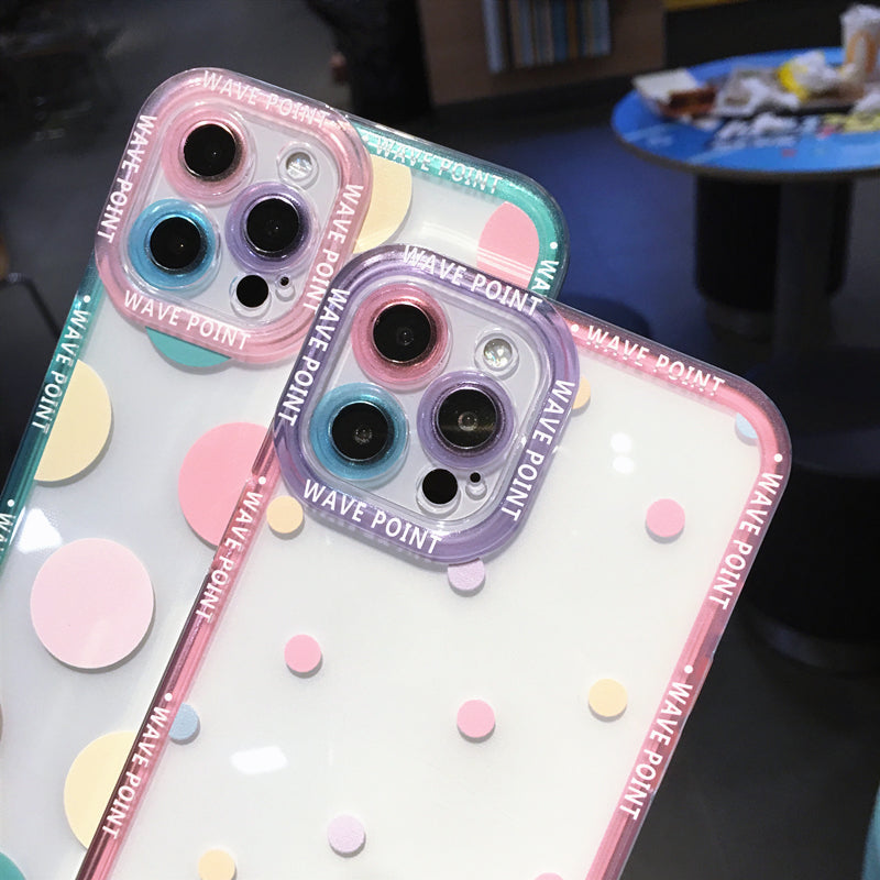 Cute Colorful Polka Dot Camera Lens Protection Clear Soft iPhone Case