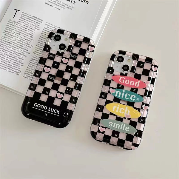 Cute Loveheart Grid Silicone Shockproof Soft iPhone Case