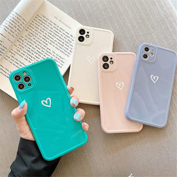 Love Heart Candy Color Soft Phone Case Back Cover for iPhone