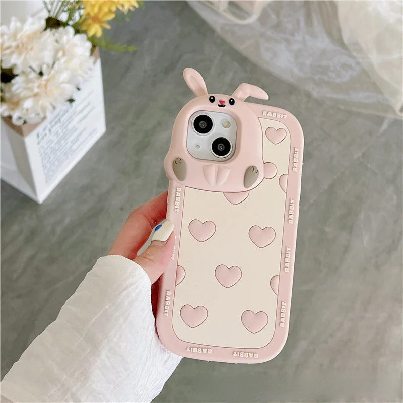 Cute Love Heart 3D Rabbit Bunny Camera Soft iPhone Case