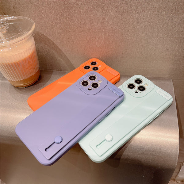 Candy Color Edge Matte Wrist Strap Stand iPhone Case
