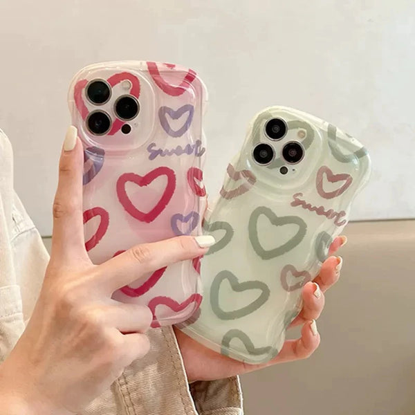 Cute Love Heart Curly Wave Frame Soft iPhone Case