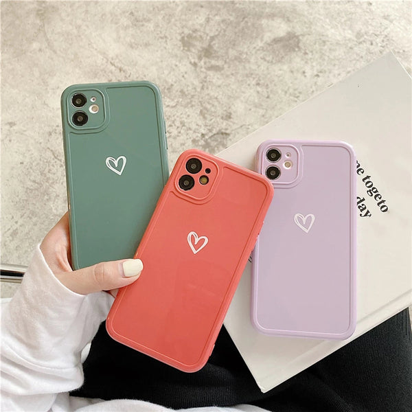 Candy Color Cute Love Heart Phone Case Back Cover for iPhone