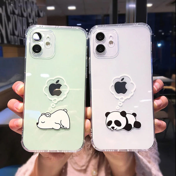 Creative Bear Panda Animal Soft Phone Case Back Cover for iPhone