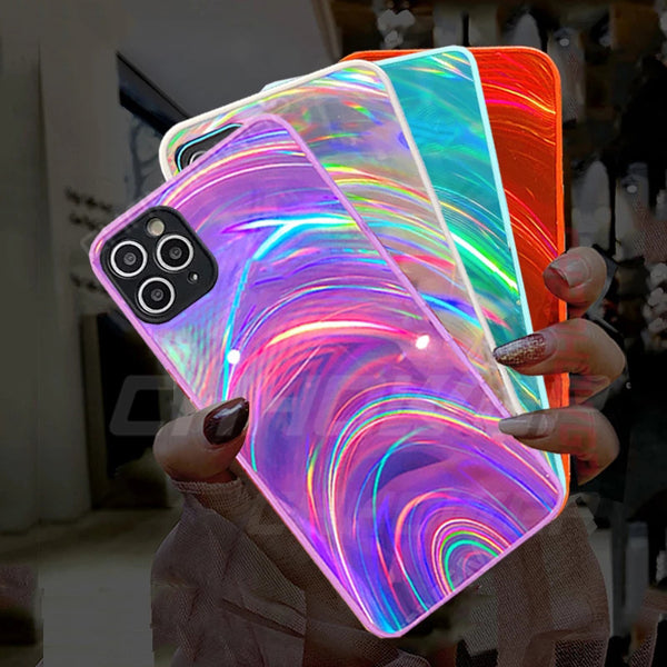 3D Rainbow Glitter Laser Soft Phone Case Back Cover for iPhone